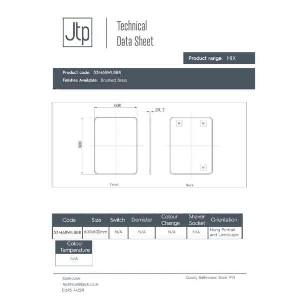 Just Taps Plus Hix Rectangular Non Illuminated Mirror - 800mm X 600mm - Image 3