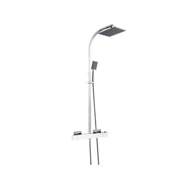 Just Taps Plus Kubix Thermostatic Shower Mixer With Rigid Riser And Overhead Shower - Chrome