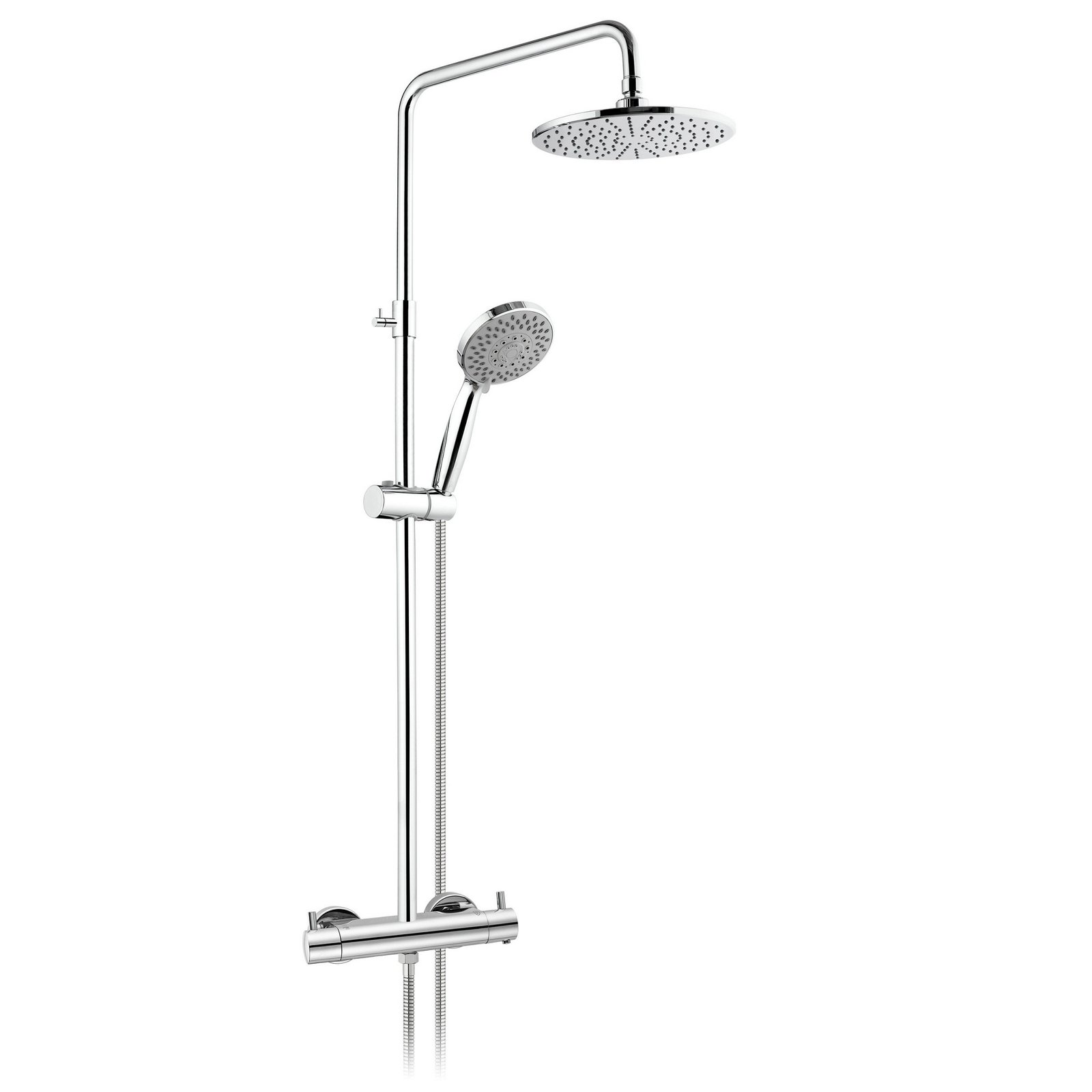 Just Taps Plus Florence Round 2 Outlets Thermostatic Shower Mixer With Rigid Riser And Fixed Head - Chrome