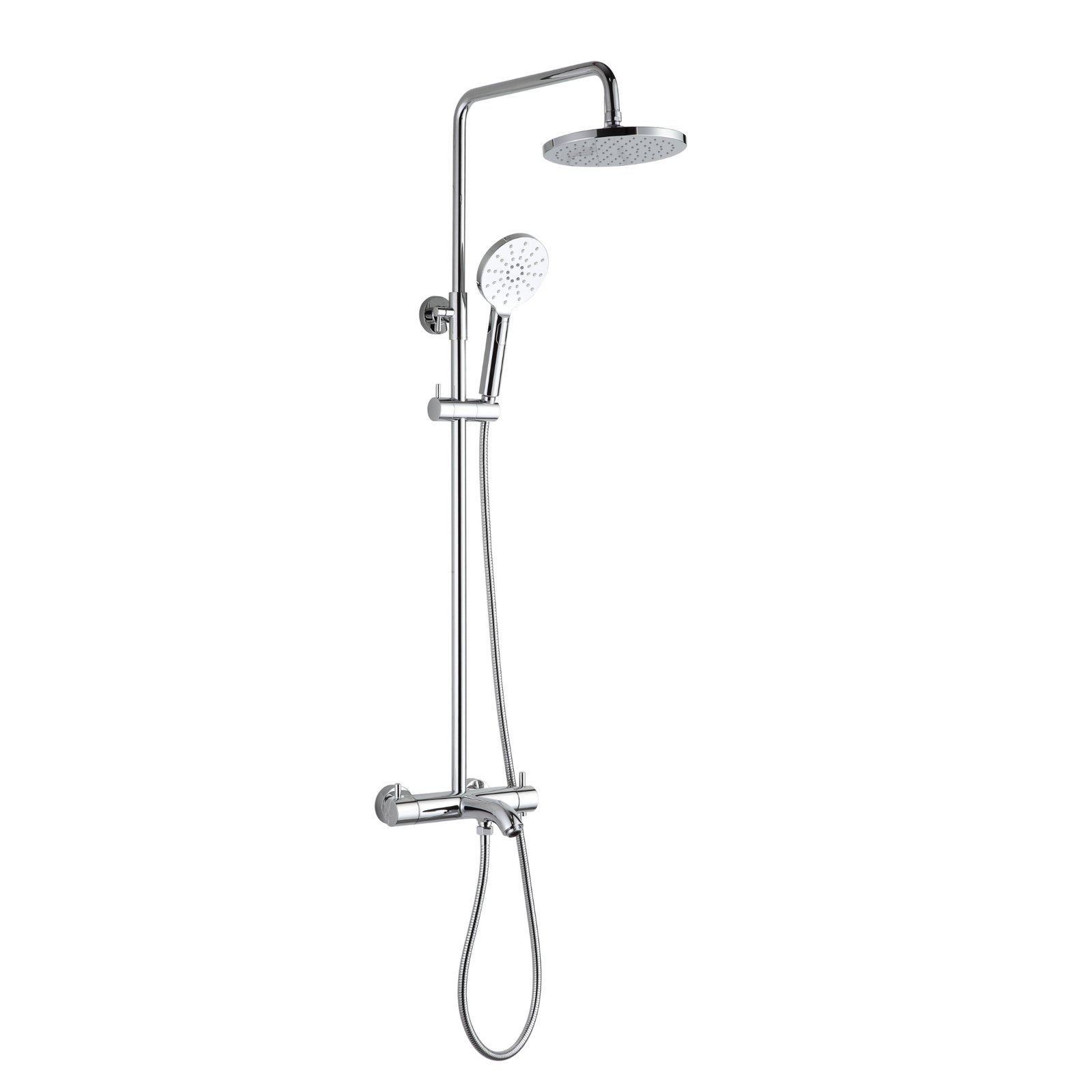 Just Taps Plus Florence Thermostatic Shower Pole With Overhead Shower And Hand Shower With Bath Spout - Chrome