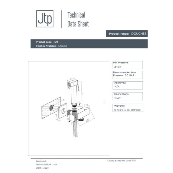 Just Taps Plus Square Douche Set With Angle Valve - Chrome - Image 2