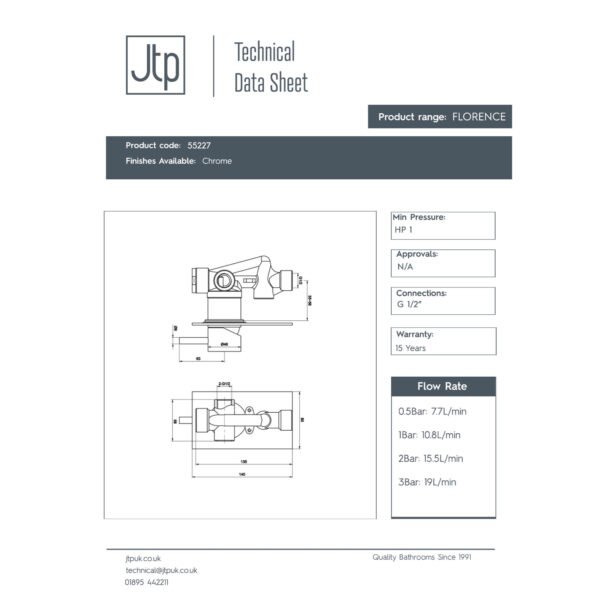 Just Taps Plus Florence Single Handle Concealed Shower Valve - Chrome - Image 2