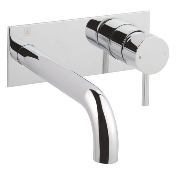 Just Taps Plus Florence Wall Mounted Single Lever Basin Mixer Tap With Back Plate - 240mm Length - Chrome