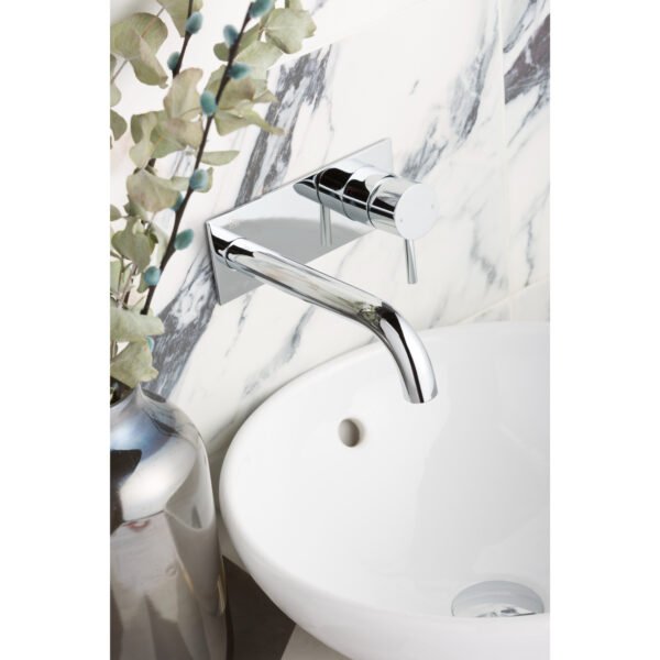 Just Taps Plus Florence Wall Mounted Basin Mixer Tap With Back Plate - Chrome - Image 2