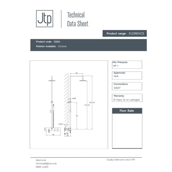 Just Taps Plus Florence 2 Outlet Thermostatic Concealed Shower Mixer With Shower Kit And Fixed Head - Chrome - Image 2