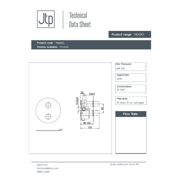 Just Taps Plus Hugo 1 Outlet Thermostatic Concealed Shower Valve - Chrome - Image 2