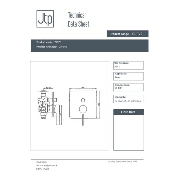Just Taps Plus Curve Single Handle Concealed Shower Valve With Diverter - Chrome - Image 2