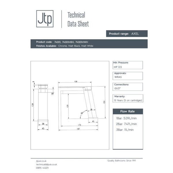 Just Taps Plus Axel Single Lever Basin Mixer Tap - Image 2