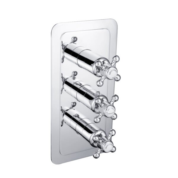 Just Taps Plus Grosvenor 3 Outlet 3 Handle Crosshead Thermostatic Concealed Shower Valve