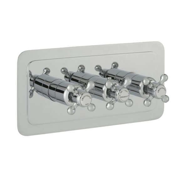 Just Taps Plus Grosvenor 3 Outlet Horizontal Crosshead Thermostatic Concealed Shower Valve