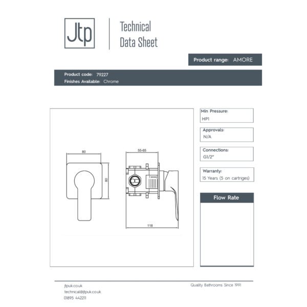Just Taps Plus Amore Single Lever Concealed Manual Shower Valve - Chrome - Image 2