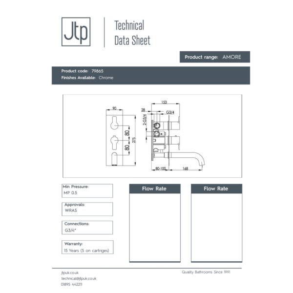 Just Taps Plus Amore 2 Outlet Thermostatic Concealed Shower Valve With Attached Spout - Chrome - Image 2