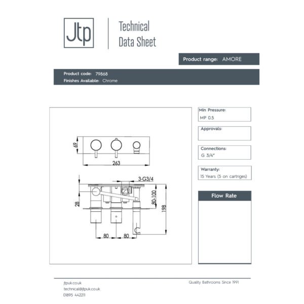 Just Taps Plus Amore 2 Outlets Thermostatic Concealed Shower Valve With Attached Handset - Chrome - Image 2