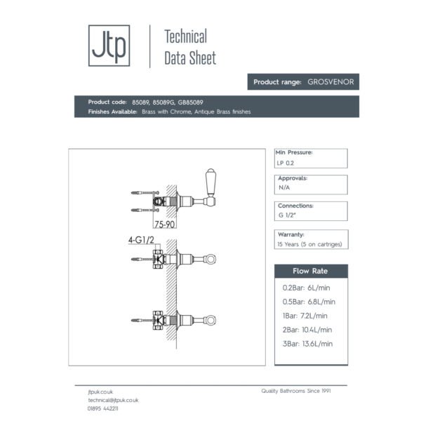 Just Taps Plus Grosvenor Lever Wall Valves Pair - Image 2
