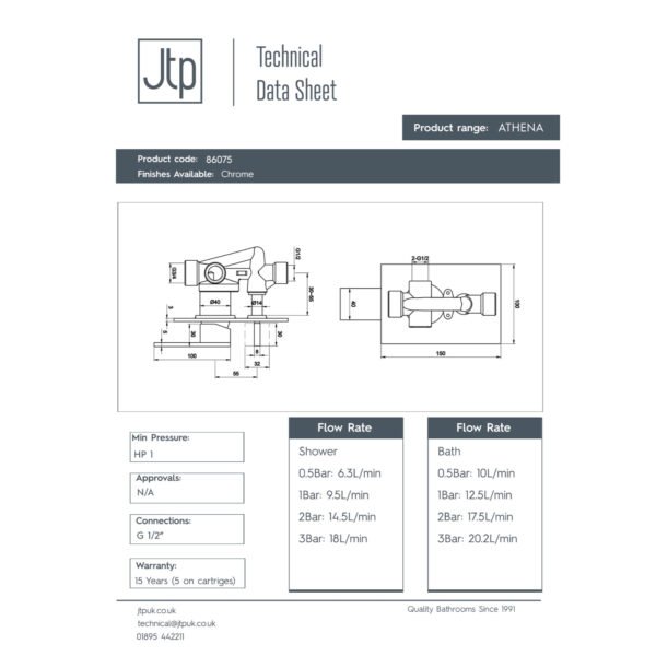 Just Taps Plus Athena 1 Handle Shower Valve With Diverter - Chrome - Image 2