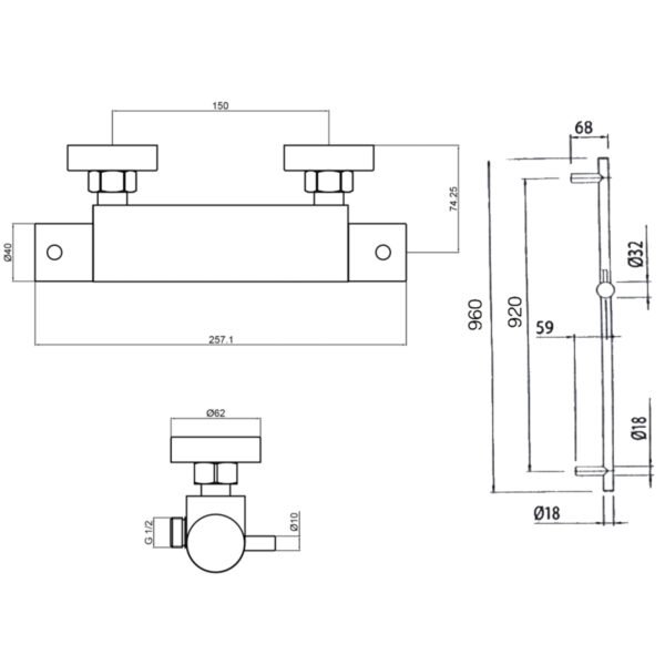 Just Taps Plus Techno 2 Handle Thermostatic Bar Mixer Shower With Shower Kit - Chrome - Image 2