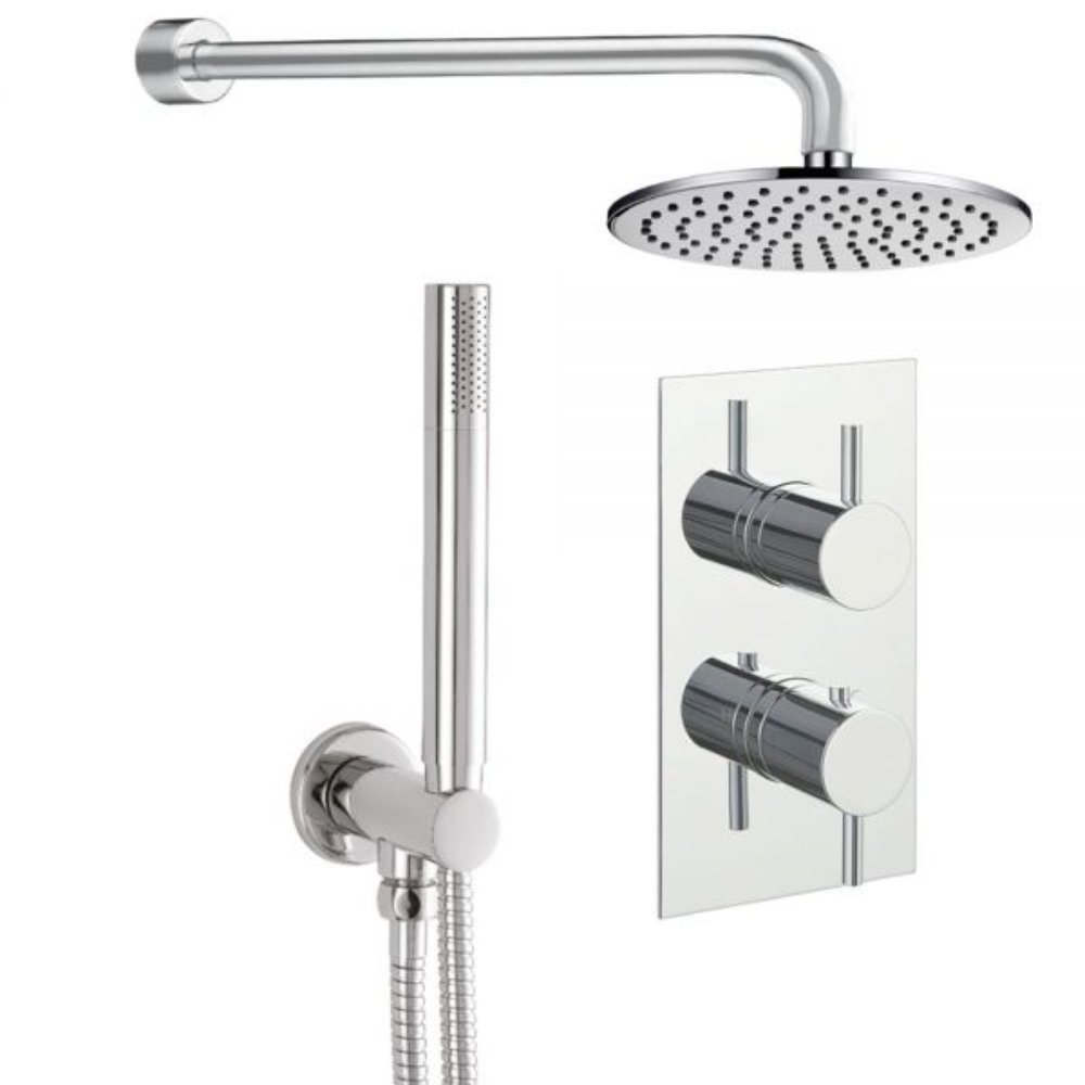 Just Taps Plus Florence 2 Outlet 2 Handle Round Thermostatic Concealed Mixer Shower With Shower Kit - Chrome