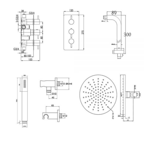 Just Taps Plus Florence 2 Outlet Thermostatic Round Concealed Mixer Shower With Shower Handset - Chrome - Image 2