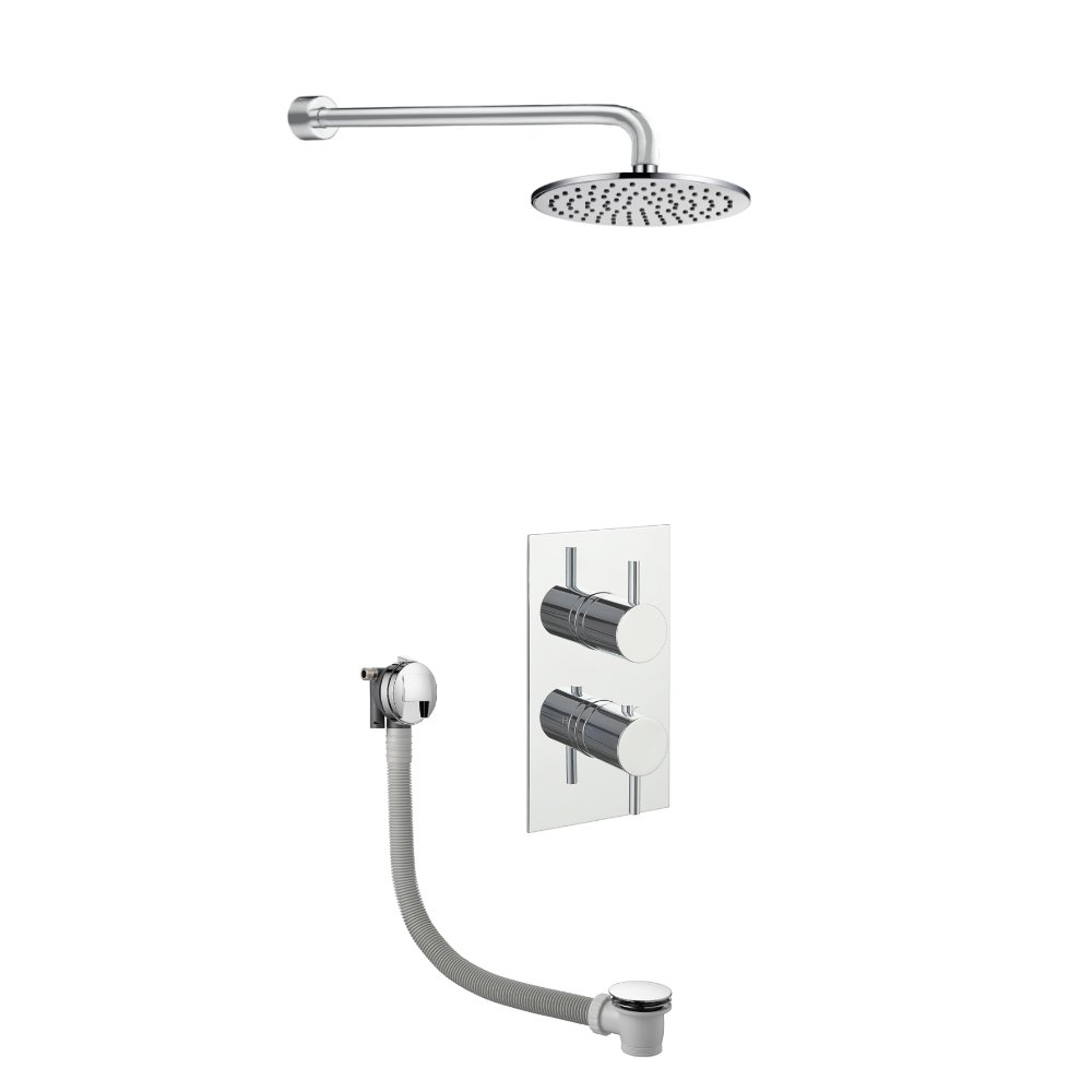 Just Taps Plus Florence Round Thermostatic Concealed Mixer Shower With Overhead Shower And Bath Filler - Chrome