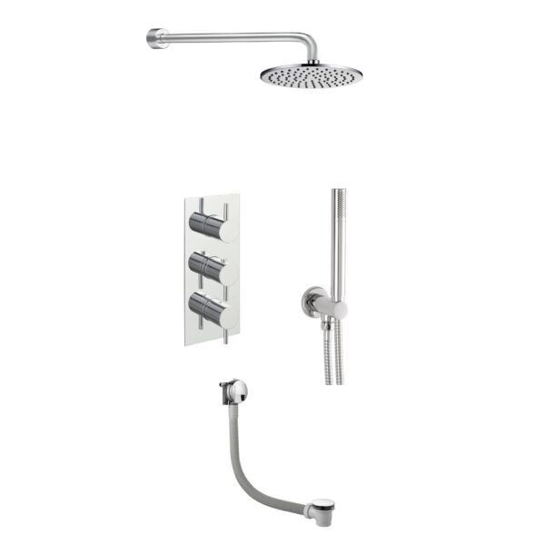 Just Taps Plus Florence 3 Outlet Thermostatic Concealed Shower Valve With Shower Arm,Overhead Shower,Click Clack Exofil - Chrome