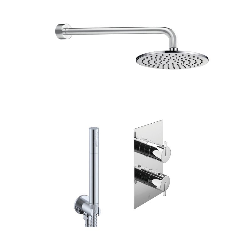 Just Taps Plus Kio 2 Outlet Shower Valve,Shower Arm,Overhead Shower,Water Outlet And Holder - Chrome