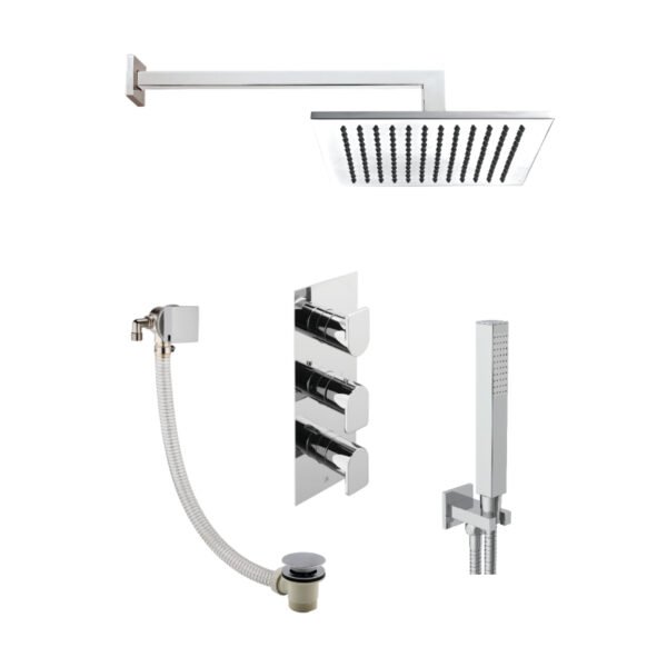 Just Taps Plus Form 3 Outlet Shower Valve,Shower Arm,Overhead Shower,Water Outlet And Holder,Exofil Click Clack - Chrome