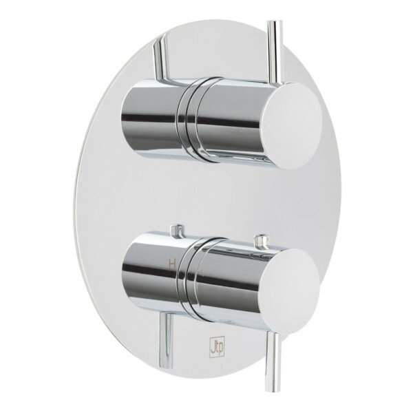 Just Taps Plus Florence 2 Outlet Thermostatic Concealed Shower Valve With Oval Backplate And Designer Handle - Chrome