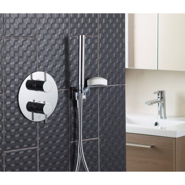 Just Taps Plus Florence 2 Outlet Thermostatic Concealed Shower Valve With Oval Backplate And Designer Handle - Chrome - Image 3