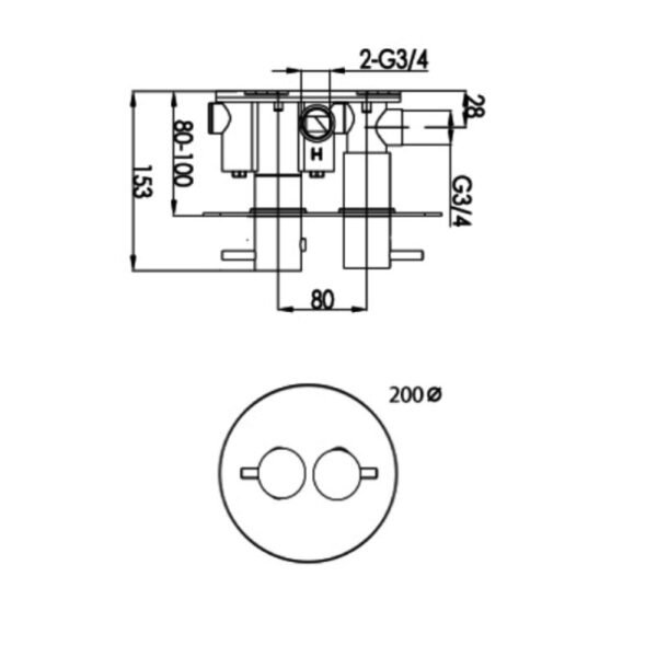 Just Taps Plus Florence 2 Outlet Thermostatic Concealed Shower Valve With Oval Backplate And Designer Handle - Chrome - Image 2