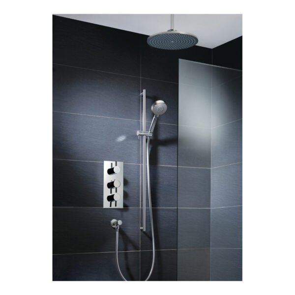 Just Taps Plus Florence 3 Outlet 3 Handle Thermostatic Concealed Shower Valve And Designer Handle - Chrome - Image 5