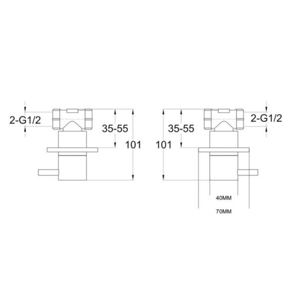 Just Taps Plus Vos Wall Mounted Side Valves Pair With Designer Handle - Image 2