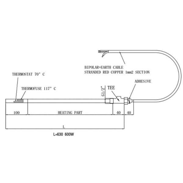 Just Taps Plus Heating Element With T Piece - 600w - Brushed Brass - Image 2