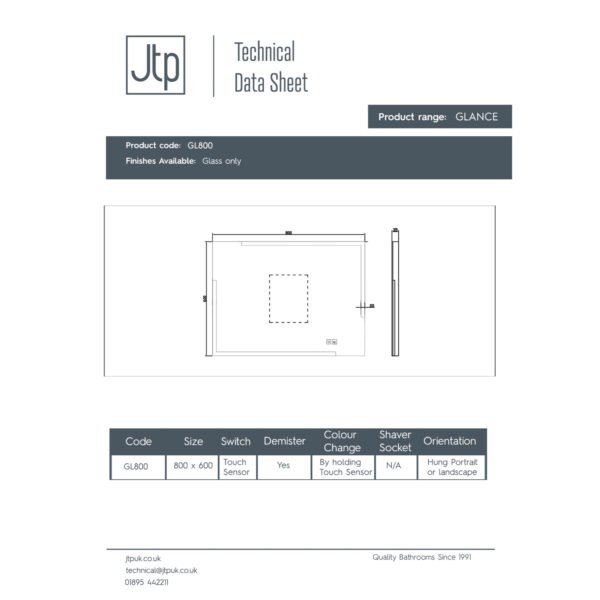 Just Taps Plus Glance Rectangular Illuminated Led Mirror - Image 2