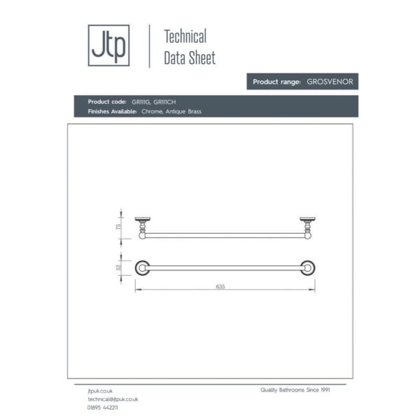 Just Taps Plus Grosvenor Wall Mounted Towel Bar - Image 2
