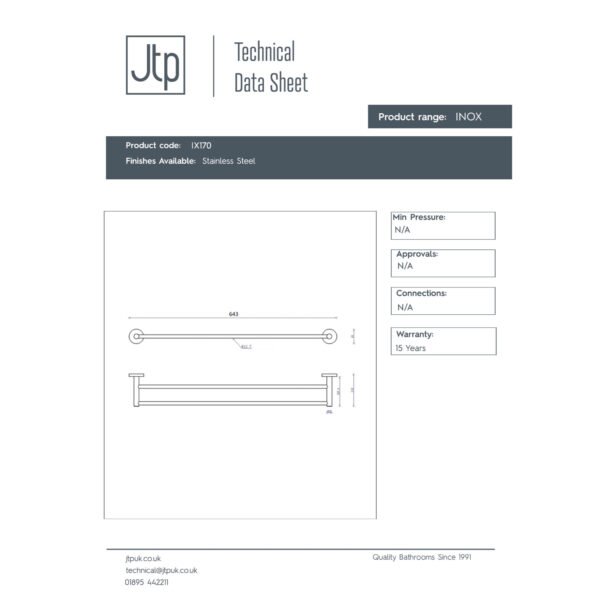 Just Taps Plus Inox Double Towel Rail - Stainless Steel - Image 2