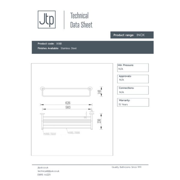Just Taps Plus Inox Towel Rail With Bar - Stainless Steel - Image 2