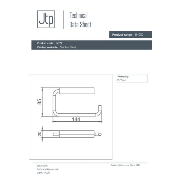 Just Taps Plus Inox Wall Mounted Toilet Paper Holder - Stainless Steel - Image 2