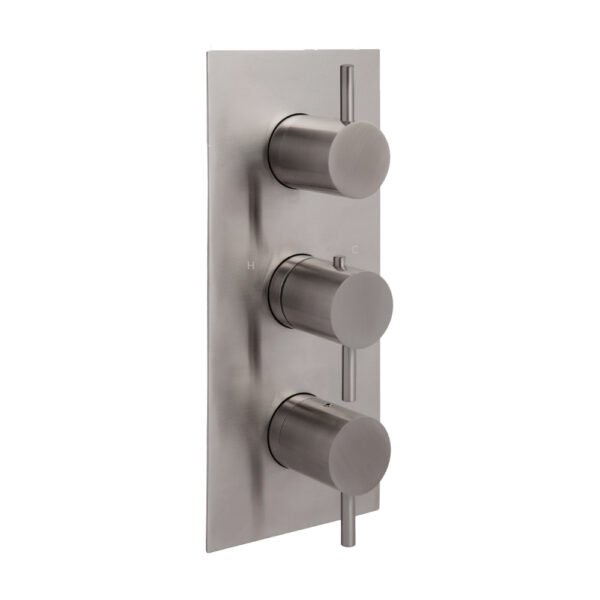 Just Taps Plus Inox 2 Outlet 3 Handle Thermostatic Concealed Shower Valve - Stainless Steel