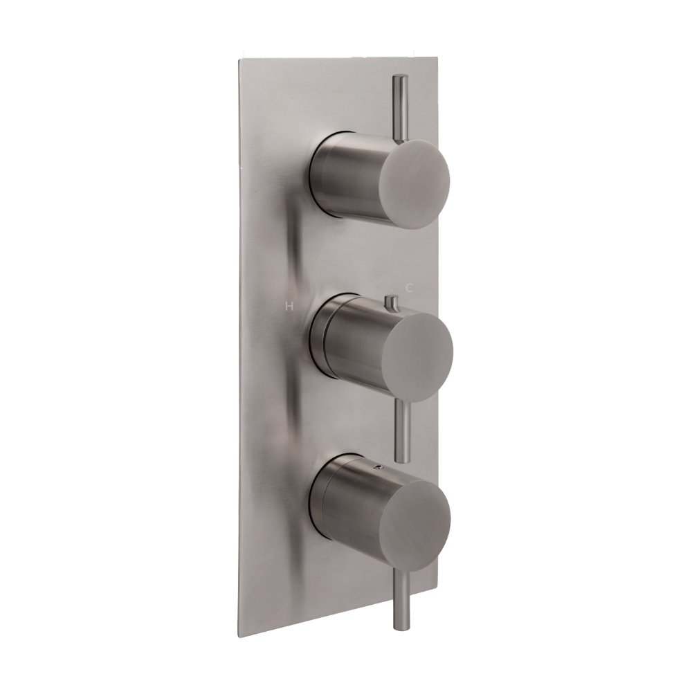 Just Taps Plus Inox 2 Outlet 3 Handle Thermostatic Concealed Shower Valve - Stainless Steel