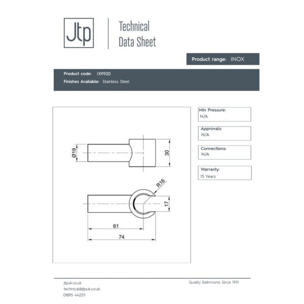 Just Taps Plus Inox Wall Bracket - Stainless Steel - Image 2
