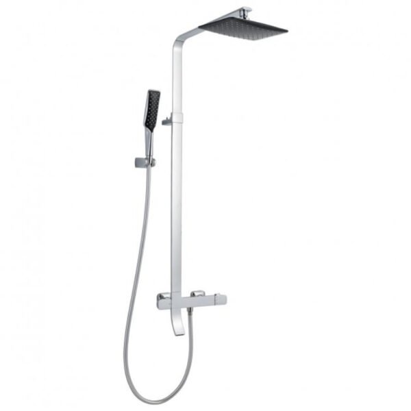 Just Taps Plus Square Thermostatic Shower Pole With Overhead Shower And Hand Shower,Bath Spout - Chrome