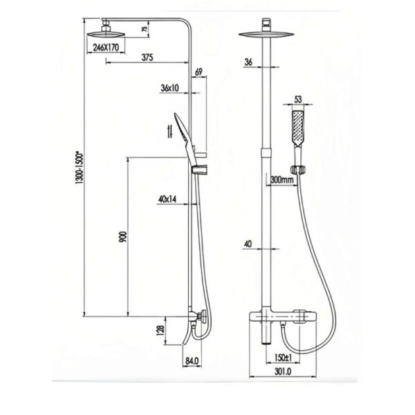 Just Taps Plus Square Thermostatic Shower Pole With Overhead Shower And Hand Shower,Bath Spout - Chrome - Image 2
