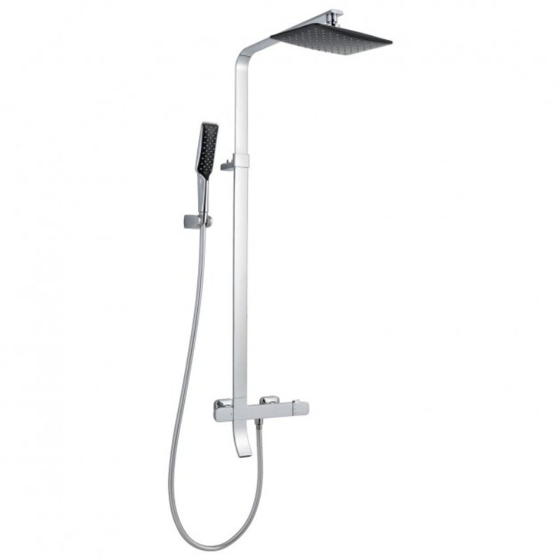 Just Taps Plus Square Thermostatic Shower Pole With Overhead Shower And Hand Shower,Bath Spout - Chrome