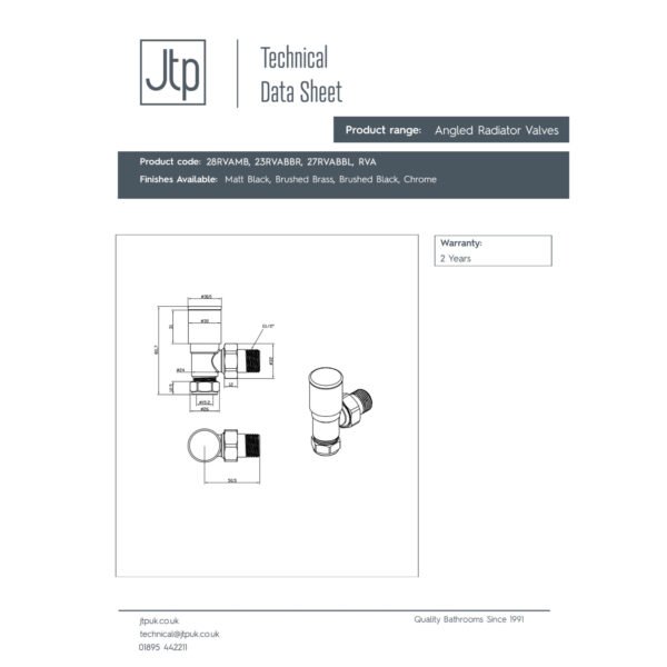 Just Taps Plus Manual Angled Radiator Valves Pair - Image 2