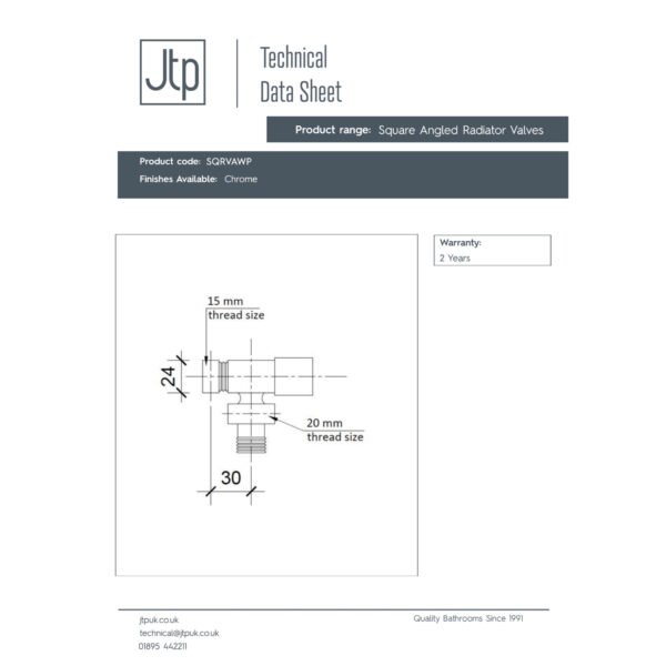 Just Taps Plus Square Manual Straight Radiator Valve - Chrome - Image 2