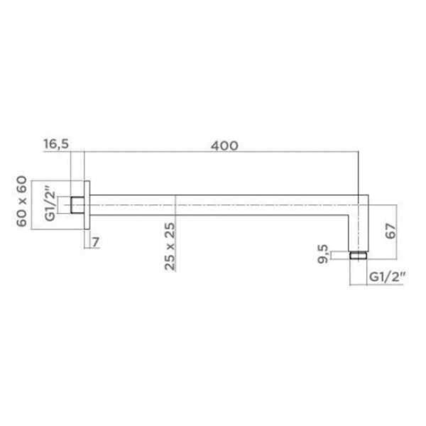 Tissino Elvo Square Wall Mounted Shower Arm - 415mm Long - Image 2