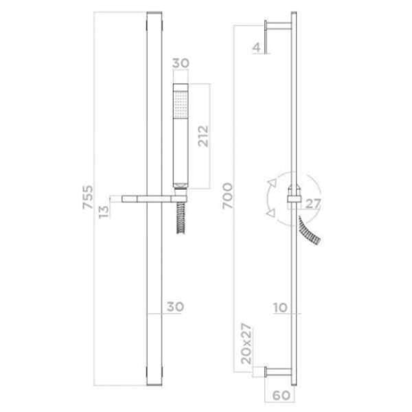 Tissino Elvo Square Slide Rail Shower Kit - Image 2
