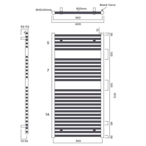 Tissino Hugo2 Standard Element Electric Towel Rail - Lusso Grey - Image 6