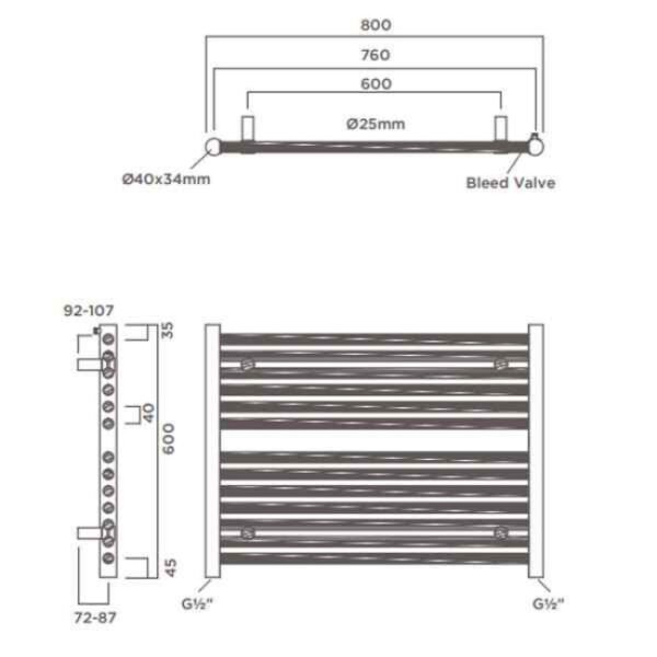 Tissino Hugo2 Standard Element Electric Towel Rail - Lusso Grey - Image 11