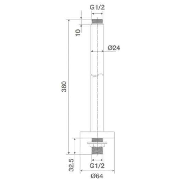 Tissino Mario Round Ceiling Mounted Shower Arm - 380mm- Chrome - Image 2